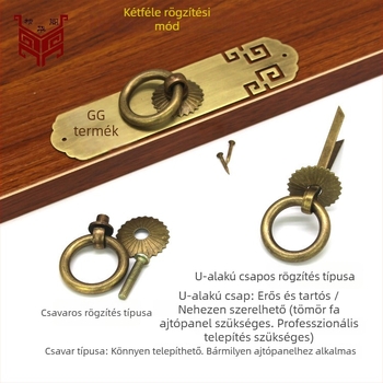 Sárgaréz szekrényajtó fogantyú, kínai antik stílusban, egylyukas kivitel