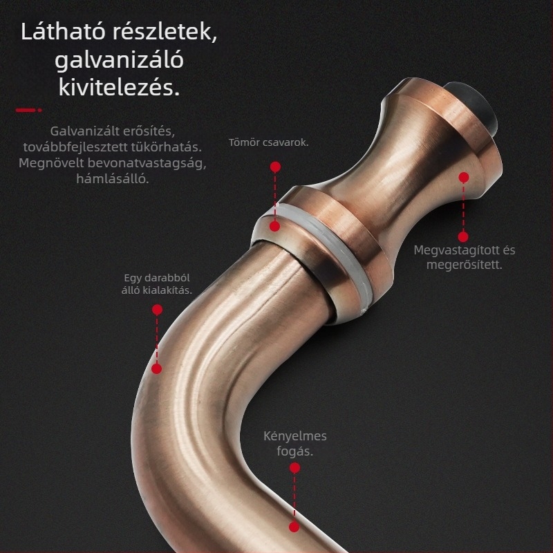 304 rozsdamentes acélból készült antik üvegajtó fogantyú, jobb- oldalirányú szögletes bronz fogantyú kerek csővel, rózsaszín arany felülettel