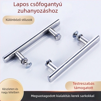 Rozsdamentes acélból készült fürdőszobai üveges ajtóhoz lapos csőfogantyú - Modern minimalista stílus, fényes felület