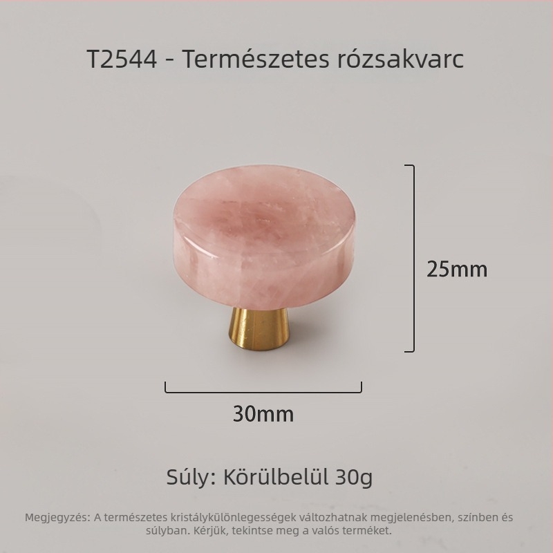 Szekrényajtó fogantyú, kör alakú, sárgaréz+kristály, modern minimális stílus, szerelés egyetlen lyukkal