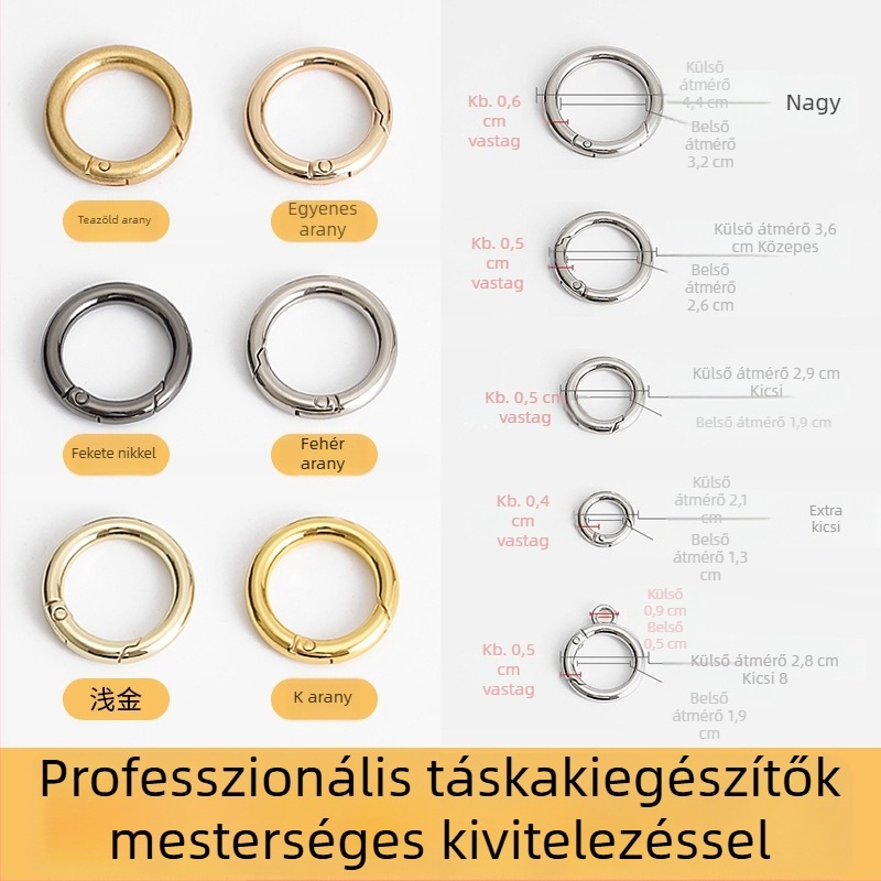 Fém táska hardver készlet: gyűrűk, csatok, kampók, rugós gyűrűk és összekötő gyűrűk
