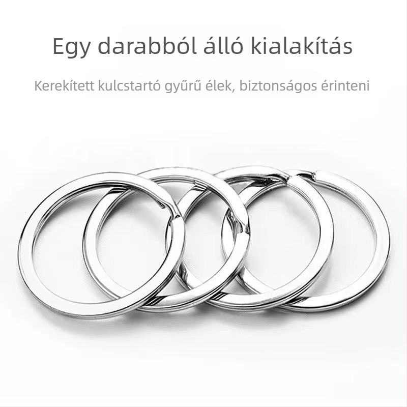 Edzett rozsdamentes acél kulcstartó gyűrű, lapos kör alakú hurok – praktikus medálgyűrű különböző méretekhez