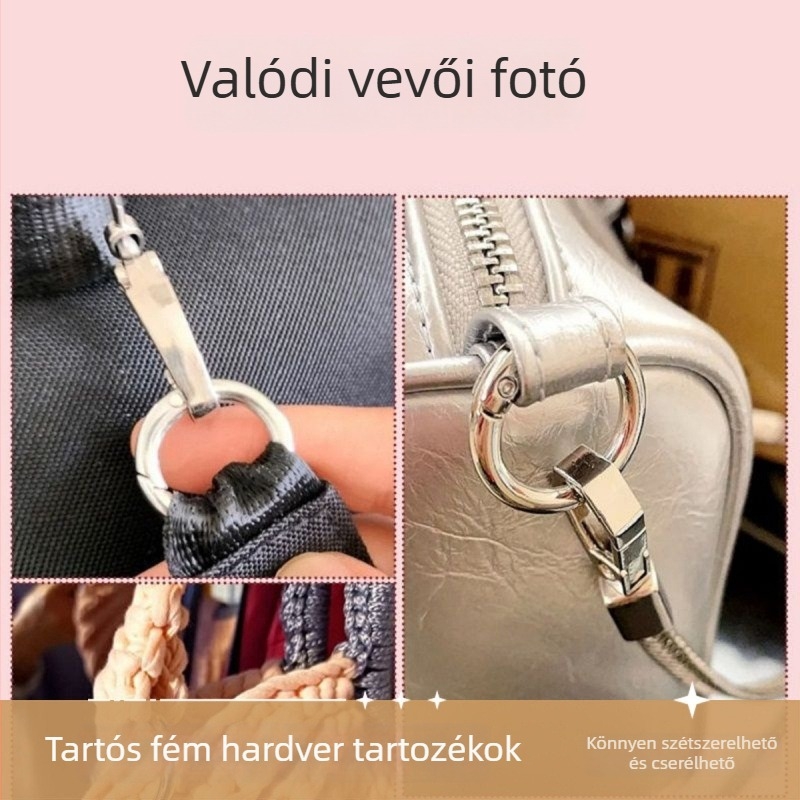 Táska kiegészítők: nyitott gyűrűs csat, fényes gyűrűk, rugós csat, kör alakú csat és praktikus kulcstartó