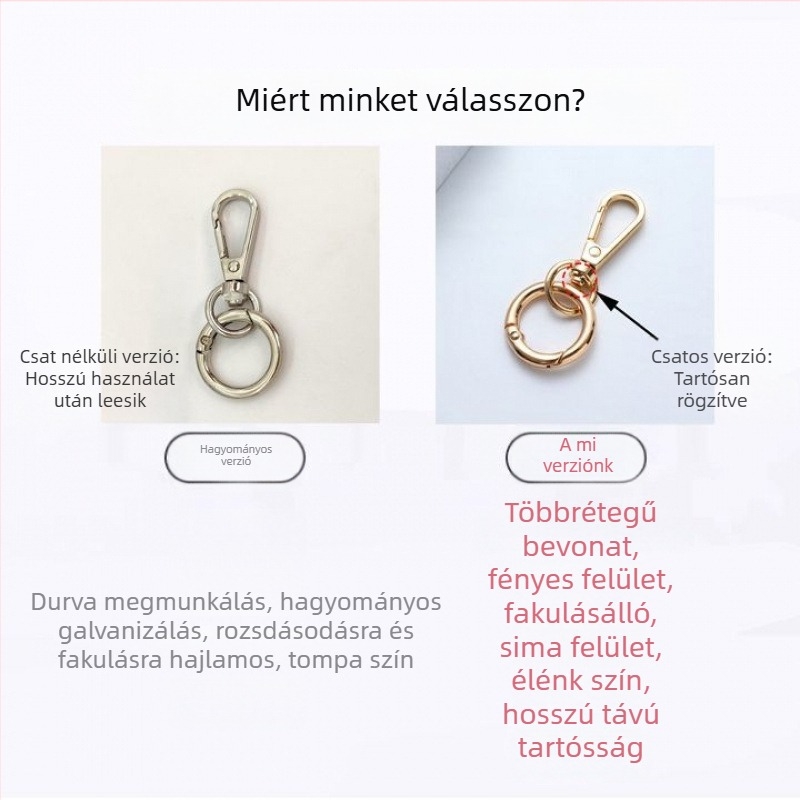 Táska pánt csatlakozó csat rugós gyűrűvel és nyitott gyűrűvel kulcstartóhoz