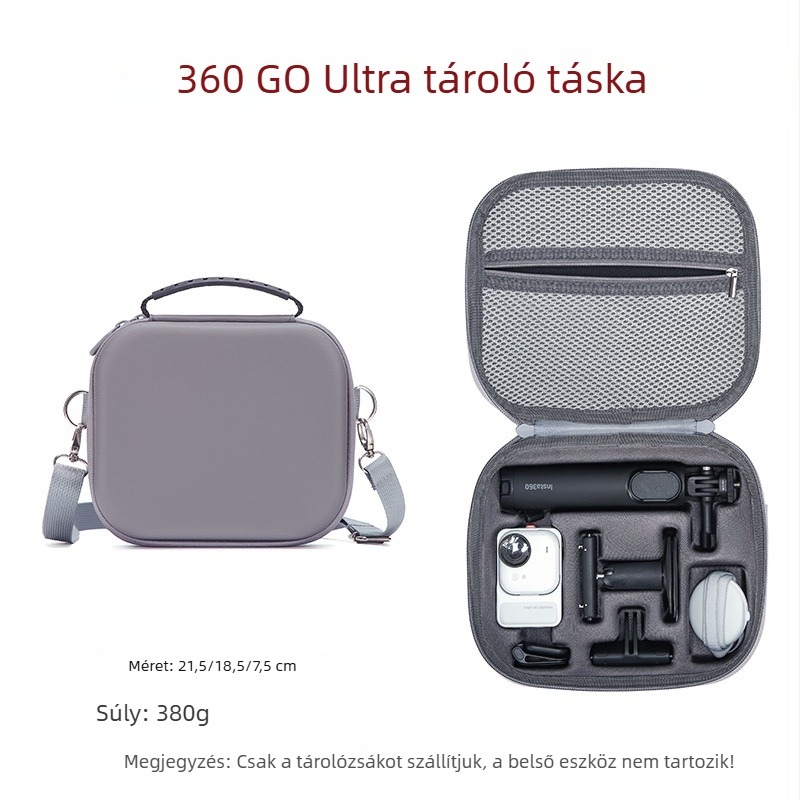 Insta360 Go Ultra tároló táska készlet — válltáskás védő tok sportkamerához, PU anyag, vízálló, antibakteriális, nylon bélés