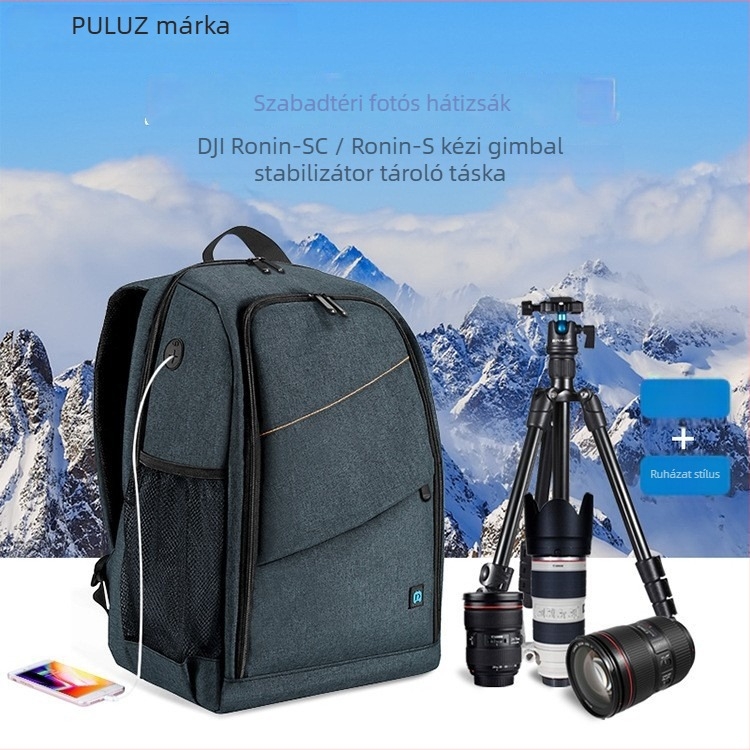 DSLR fotó hátizsák, vízálló, poliészter, 800 g, univerzális kompatibilitás, Puluz/Fat Cow márka, esővédő huzat is benne