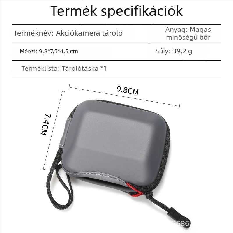 Hordozható tároló tok Action4 és GoPro 12/11/10 sportkamerákhoz — EVA + vászon, súly 39.2 g, zár nélkül, belső szürke velúr bélés