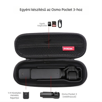 Pocket 3 hordozható kamera tok képernyővédővel és kiegészítő tárolóval, Lycra bélés, 140 g, Pocket 3 modell
