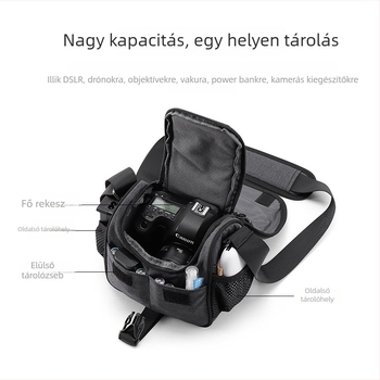 Tükör nélküli/DSLR fényképezőgép-táska, könnyű, vízálló válltáska; Anyag: vászon; Kapacitás: 1 fényképezőgép test és 2 objektív; Súly: 0,33 kg; Márka: beizhen