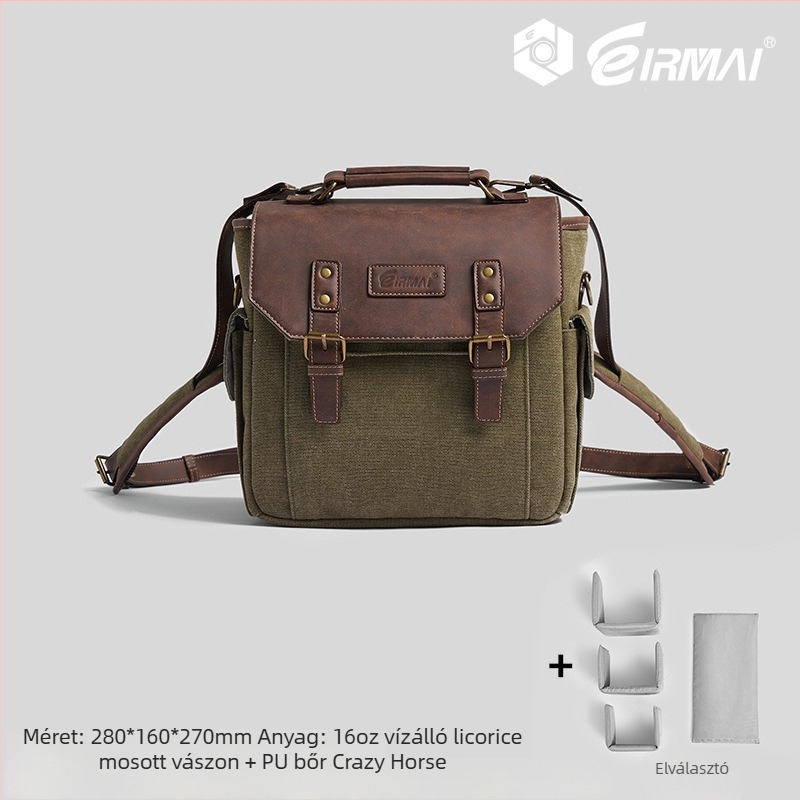 Ruima Vászon és Bőr Kamera Táska, 10 L, Kültéri Fotózás, 1,12 kg, Váll-/Keresztpántos