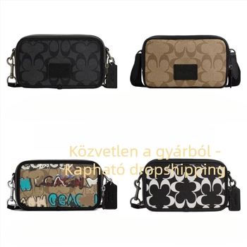 Férfi crossbody kamera táska PVC anyagból, nylon bélés, betűs minta, városi egyszerű stílus.