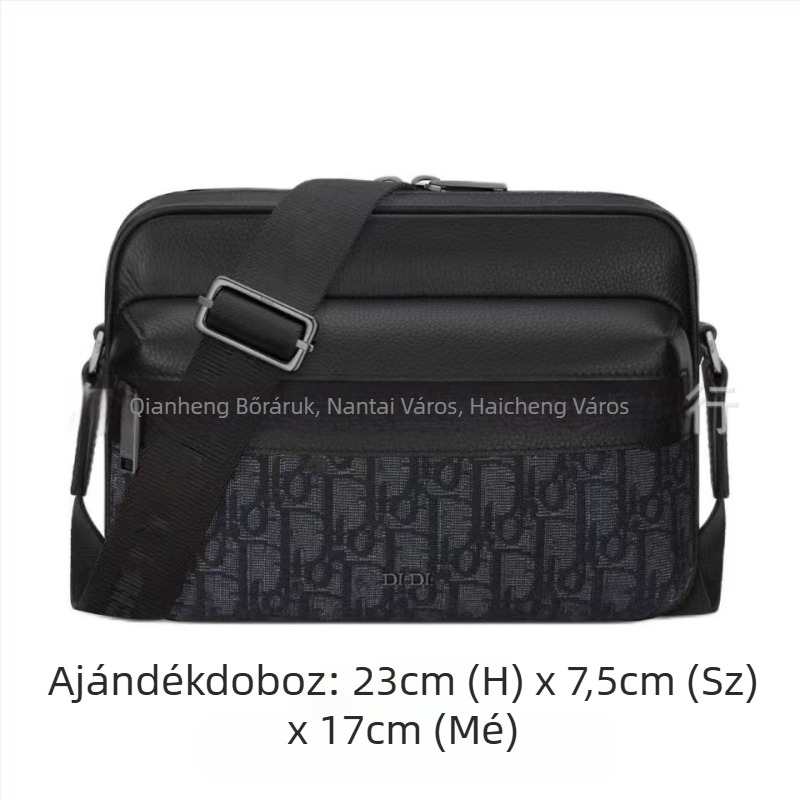 Férfi crossbody táska — Valódi bőr; Modell H27E; Márka: d; 8 hüvelykes laptop befogadására alkalmas; Belső bélés: nylon