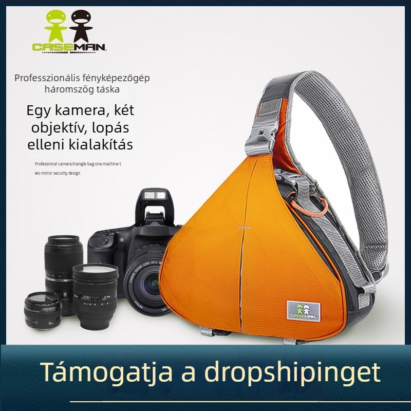 Caseman DSLR kamera táska, háromszög alakú, poliészter, modell C10, egyszerű stílus, vállon vagy crossbody viselhető