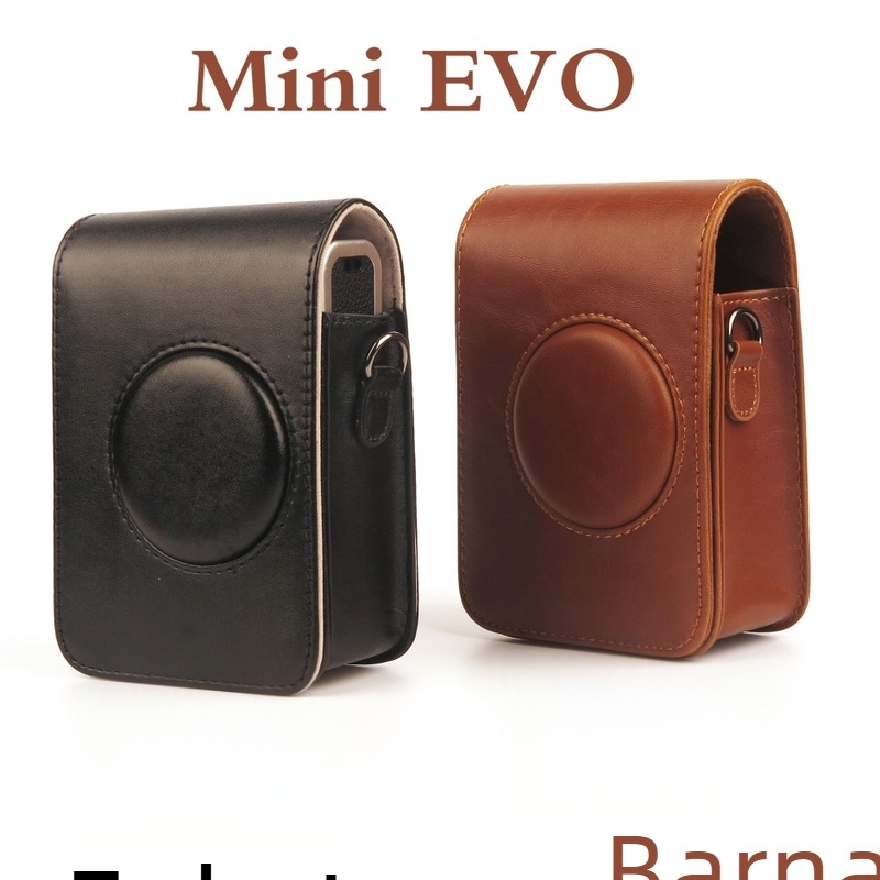 INSTAX mini Evo leather bag – kamera táska, PU bőr, vízálló, lélegző, kopásálló; kompatibil Fuji Instax mini evo; keresztpántos / szabadidős stílus