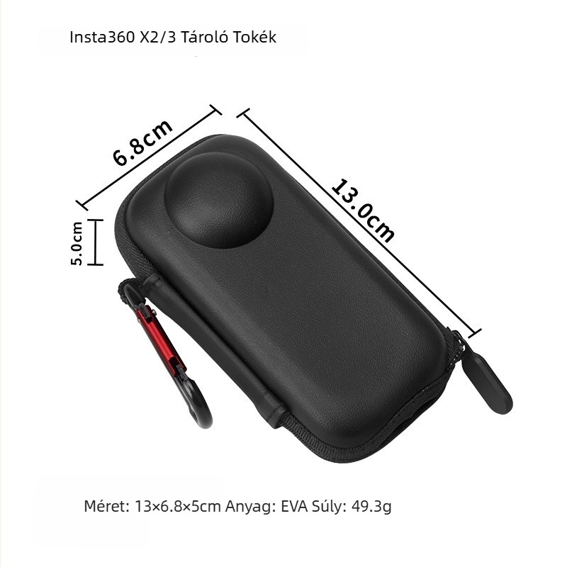 Insta360 One X3/X2 tároló tok, EVA tok, bőr bélés, vízlepergető, ütésálló, 50 g