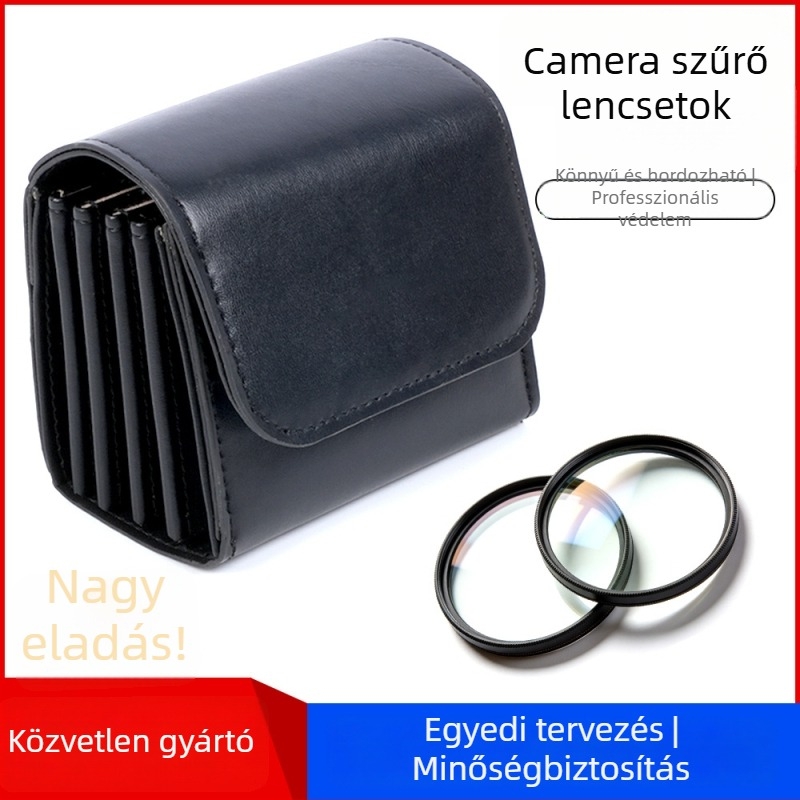 PU bőrből készült objektív tároló táska DSLR/digitális kamera számára 5 részes UV-szűrő készlettel