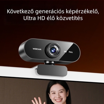 USB webkamera laptophoz és asztali számítógéphez, 1080P, beépített mikrofon, fix fókusz, USB 2.0, drivertől független