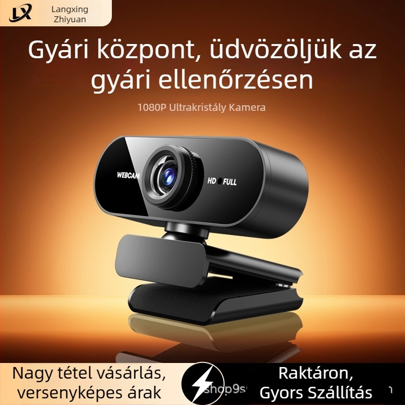 USB webkamera laptophoz és asztali számítógéphez, 1080P, beépített mikrofon, fix fókusz, USB 2.0, drivertől független