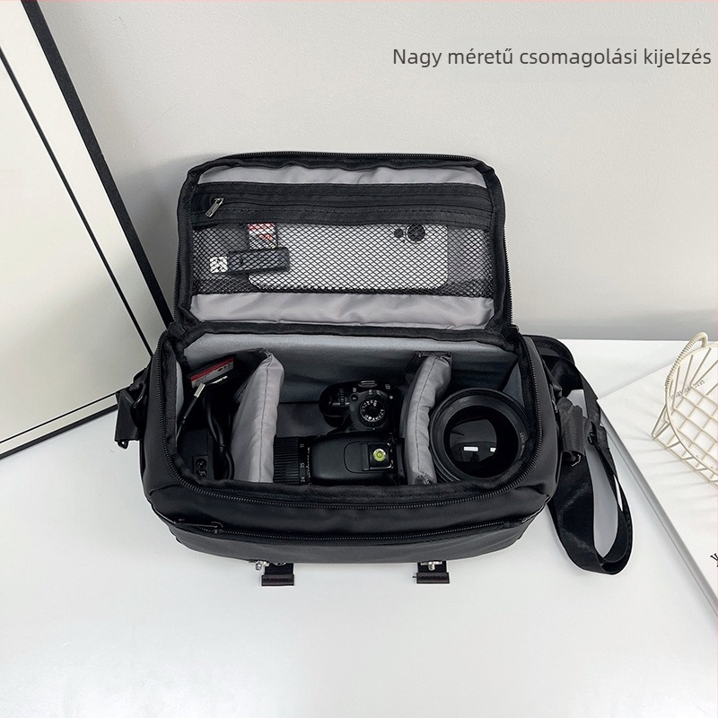 DSLR kamera táska, vízálló és kopásálló nylonból, görbült vállpánttal
