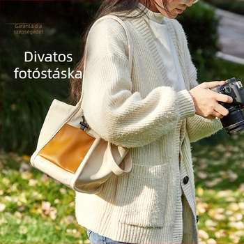 Világos, ultrakönnyű vállkamera táska kontrasztos varrással, vízálló, anyaga 420D twill + PU bőr, illeszkedik SLR és mirrorless fényképezőkhöz, utcai stílus, nők számára, 2025 ősz megjelenés