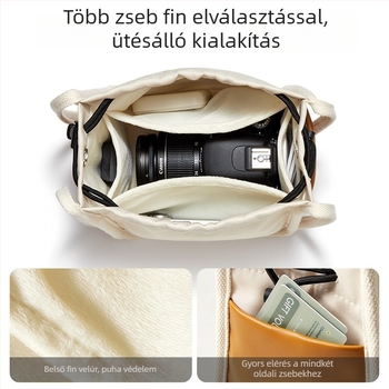 Világos, ultrakönnyű vállkamera táska kontrasztos varrással, vízálló, anyaga 420D twill + PU bőr, illeszkedik SLR és mirrorless fényképezőkhöz, utcai stílus, nők számára, 2025 ősz megjelenés