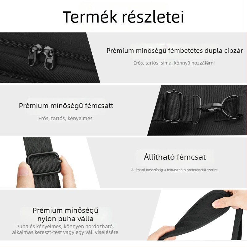 DSLR kamera tároló táska - hordozható nejlon tok duál zsebbel, elválasztóval és keresztpánttal | Modell 404-c002-050005