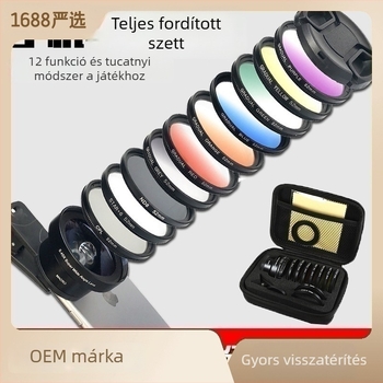 F-TZ52 Fejlett mobiltelefon-lencse készlet: széles látószögű és makro lencsék, CPL polarizátor, gradiens szűrők, egymásra tehető
