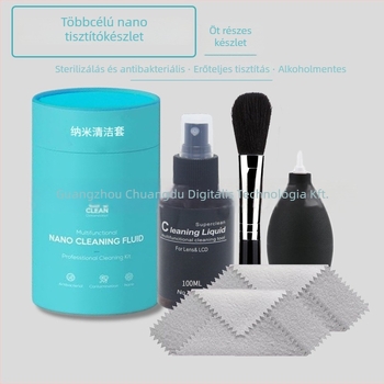 Chuangdu cd-1122 Tisztító készlet notebookhoz, mobiltelefonhoz és digitális kamerához — tartalom: detergens, kendő, ecset, levegőfúvó; Megjelenés éve: 2020