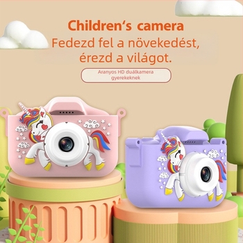 X10S Unicorn gyermekkamera dupla kamera, HD fotók és videók, 2,0'' LCD, TF-kártya támogatás, ABS ház