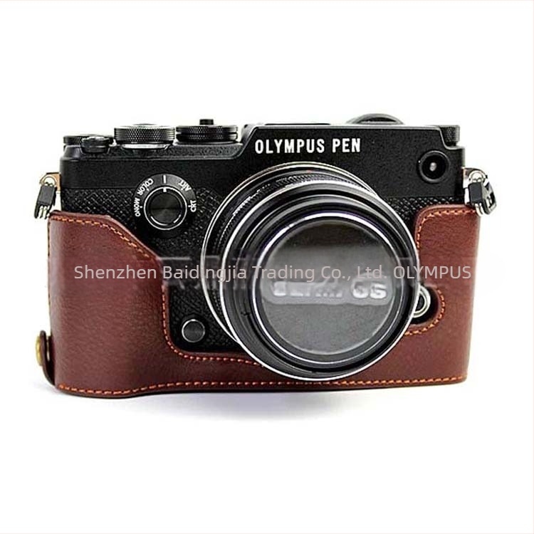 Valódi bőrből készült fél tok Olympus PEN-F-hez – bőr alap, tok kamera nélküli, clutch stílus, kopásállóság és ütésállóság