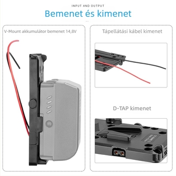 V-típusú akkumulátorlemez Sony V-Mount-hoz, D-Tap kimenet, 14,8V monitor tápellátás közvetítő kamerákhoz