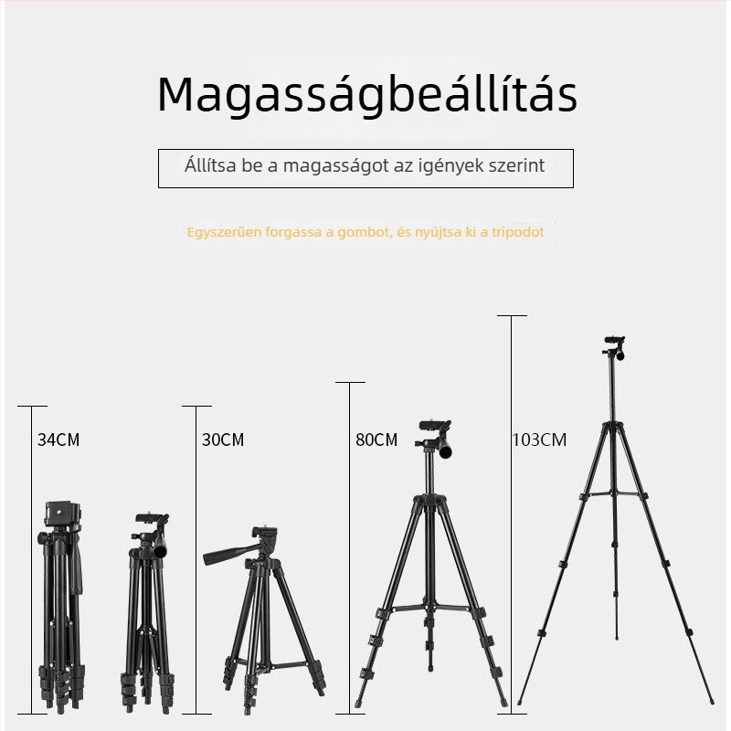 DSLR és okostelefonhoz tripod 3D PTZ-vel, alumíniumötvözet, teherbírás 2-5 kg, gyorskioldó lemez