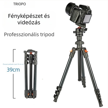Jiebao K268 alumínium ötvözetű hordozható DSLR tripod gömbfejes pan-tilt fejjel és gyorskioldó lemezzel, teherbírás 2-5 kg, súly 1,15 kg