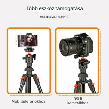 Jiebao K268 alumínium ötvözetű hordozható DSLR tripod gömbfejes pan-tilt fejjel és gyorskioldó lemezzel, teherbírás 2-5 kg, súly 1,15 kg