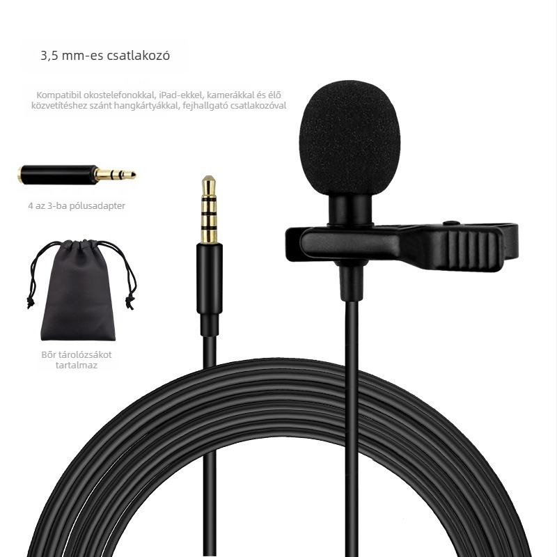 Leiz A3 laptop mikrofon, vezeték nélküli, 30 Hz–15 kHz frekvenciasáv, SNR ≥ 60 dB, méretek 12×9×3 cm