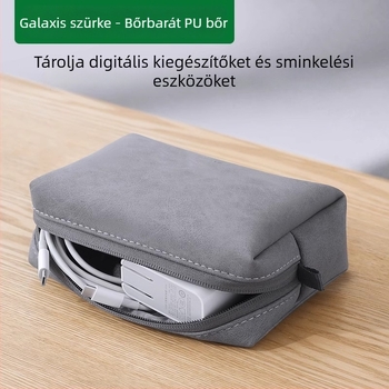 PU kocka alakú adattároló táska utazáshoz — rendezze power bankot, kábeleket és kisebb kiegészítőket