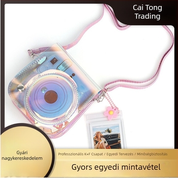 Átlátszó PVC kamera táska Polaroid Mini 12/11/9/8-hoz, lézeres PVC dizájn, PU bélés, kompatibilis Polaroid Mini 11-tel, súly 126 g