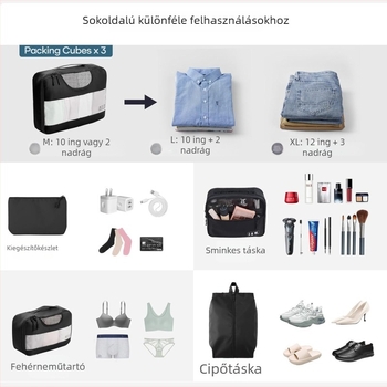 YA-1241 Utazási szervező táska, kubus alakú, Oxford anyag, többfunkciós tárolás ruhákhoz és kozmetikumokhoz