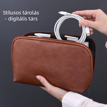 Digitális tárolótáska, PU anyag, vízálló, kézitáska stílus, modell 5019, utazási szervező kábelekhez, USB meghajtókhoz és merevlemezekhez