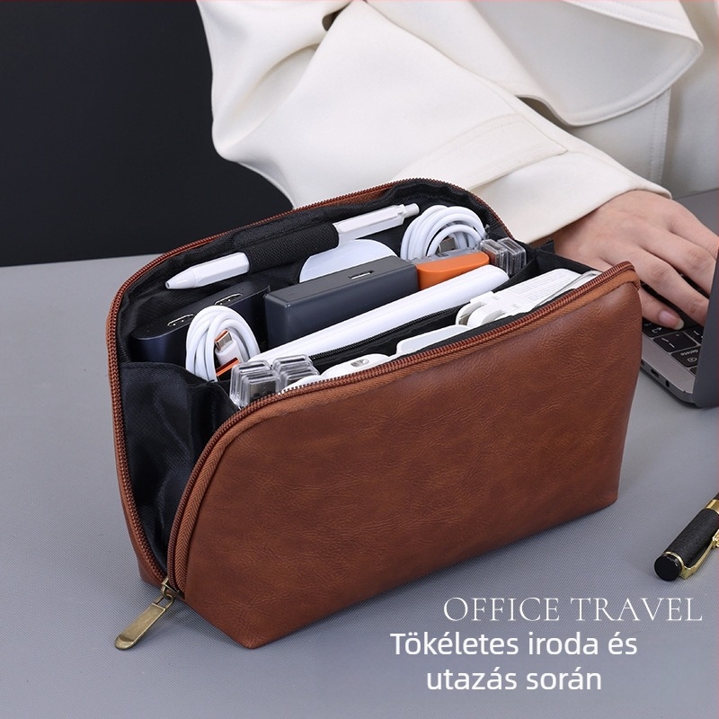 Digitális tárolótáska, PU anyag, vízálló, kézitáska stílus, modell 5019, utazási szervező kábelekhez, USB meghajtókhoz és merevlemezekhez