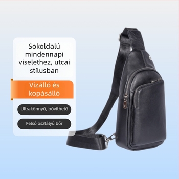 Férfi valódi bőrből készült keresztpántos oldaltáska, utcai stílus, nagy kapacitás, vízálló