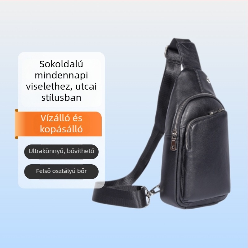 Férfi valódi bőrből készült keresztpántos oldaltáska, utcai stílus, nagy kapacitás, vízálló