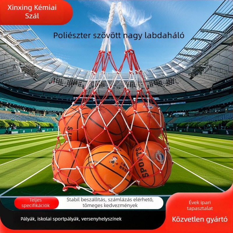 Nagy kapacitású hálós labdatároló táska – poliészterből, futballhoz, kosárlabdához és röplabdához, hordozható, 10-20 labdának