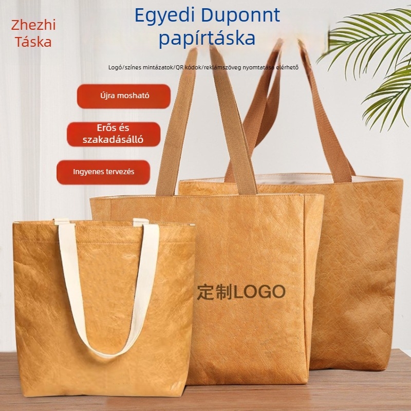DuPont papírból készült mosható válltáska testreszabható logóval, UV-digitalis nyomtatás és szitanyomás, klasszikus retro vízálló stílus, ideális kiállításokra, esküvőkre és üzleti ajándékokhoz