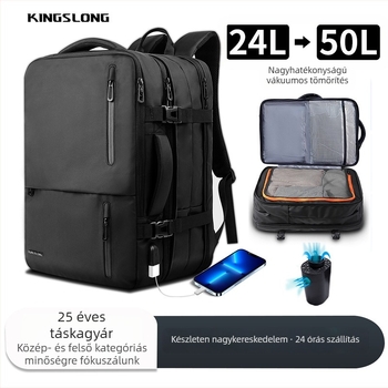 Vákuumkompressziós hátizsák kültéri utazásokhoz, bővíthető, száraz–nedves szétválasztás, kapacitás 36–55L, poliuretán bőr anyag