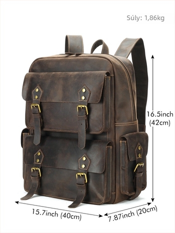 Férfi bőrtáska hátizsák, Vintage Crazy Horse, top-grain marhabőr, 20–35L, kompatibil 16 hüvelykes laptophoz, kopásálló, görbült vállpánttal
