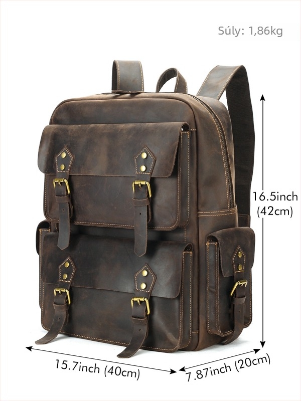 Férfi bőrtáska hátizsák, Vintage Crazy Horse, top-grain marhabőr, 20–35L, kompatibil 16 hüvelykes laptophoz, kopásálló, görbült vállpánttal