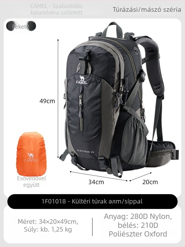 Camel 40L Túrahátizsák esővédővel kerékpározáshoz és utazáshoz