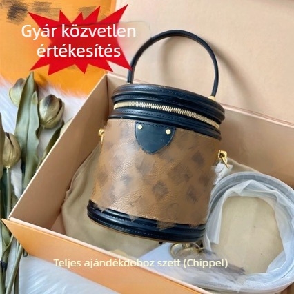 Női bucket táska valódi bőrből, nylon belsővel, kör alakú formájú, laminált belső zseb cipzárral