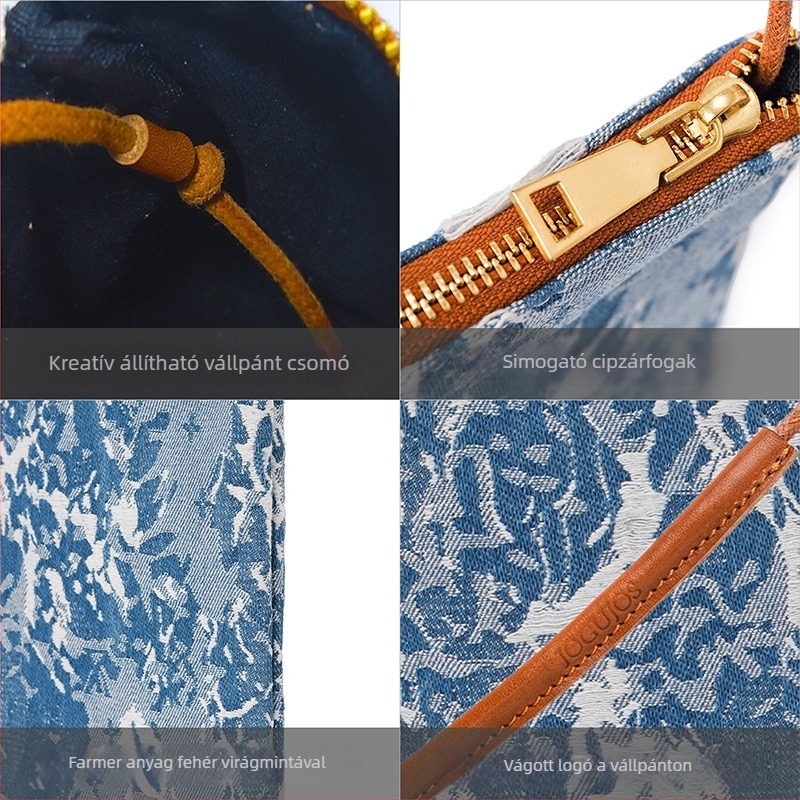 Telefontáska denim anyagból, városi minimalist stílus, függőleges téglalap alakú forma, cipzáras zárás, márka JOGUJOS
